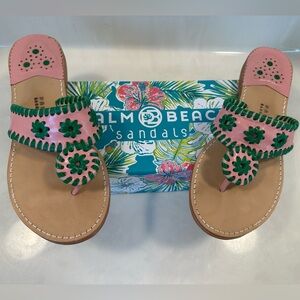 EUC Palm Beach Sandals Arbutus/Peruche Pink and Green sandals